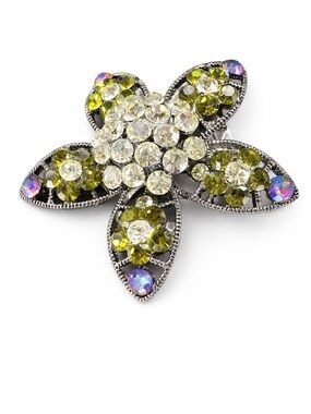 Vintage Olive & Clear Crystal Flower Brooch - Women's Jewelry